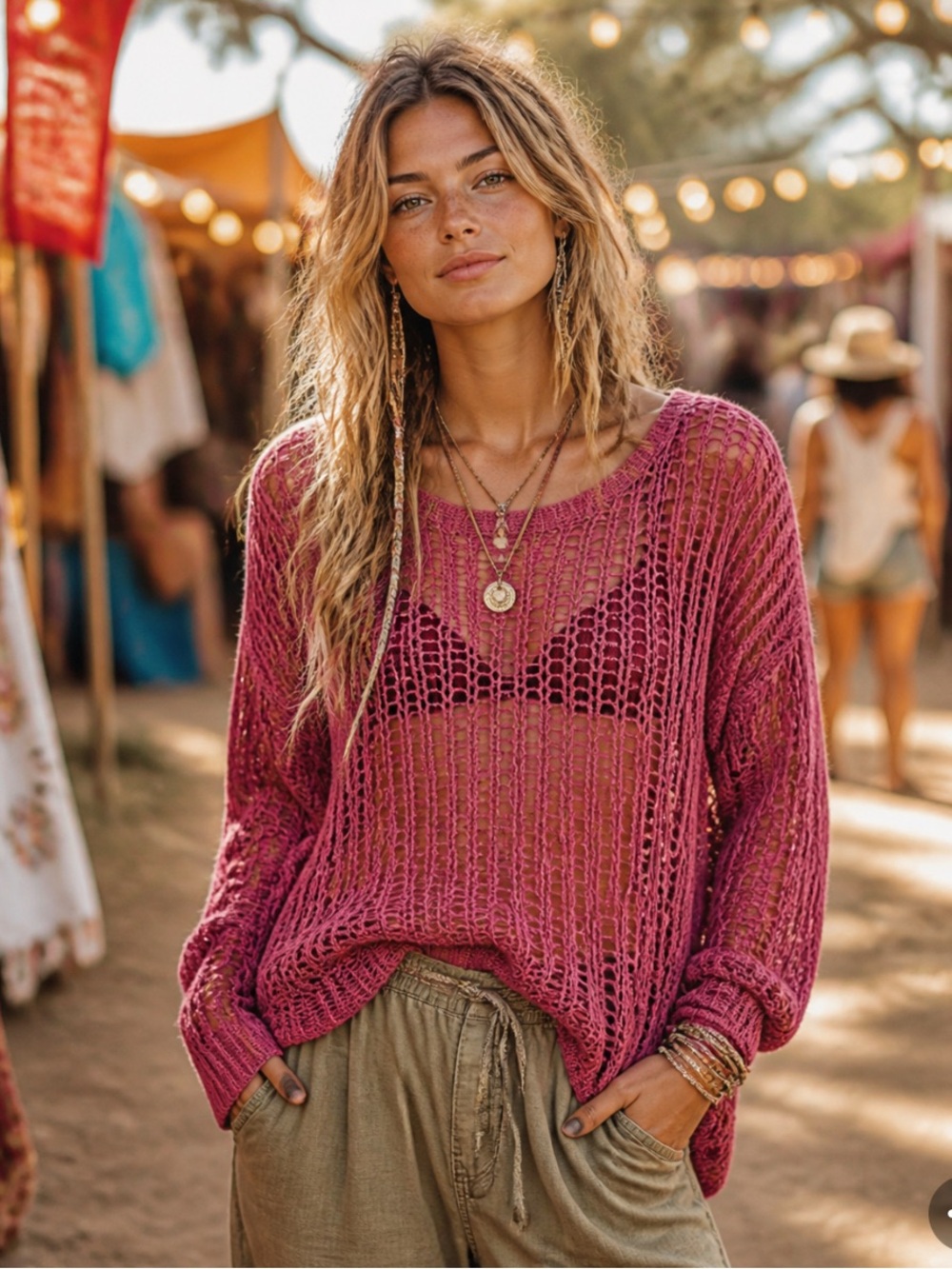 Free People open knit sweater alpaca wool blend S burgundy wine boho sheer